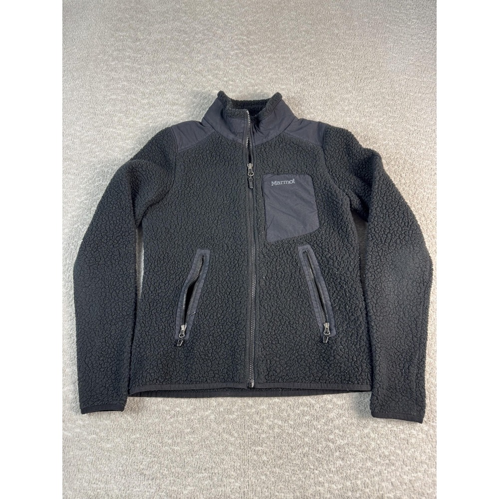 Marmot Fleece Jacket Womens XS Black Polartec‎ Sherpa Full Zip Outdoor Hiking